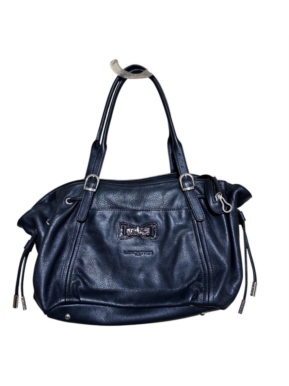 lancaster paris handbag black pebbled leather mademoiselle candice bow